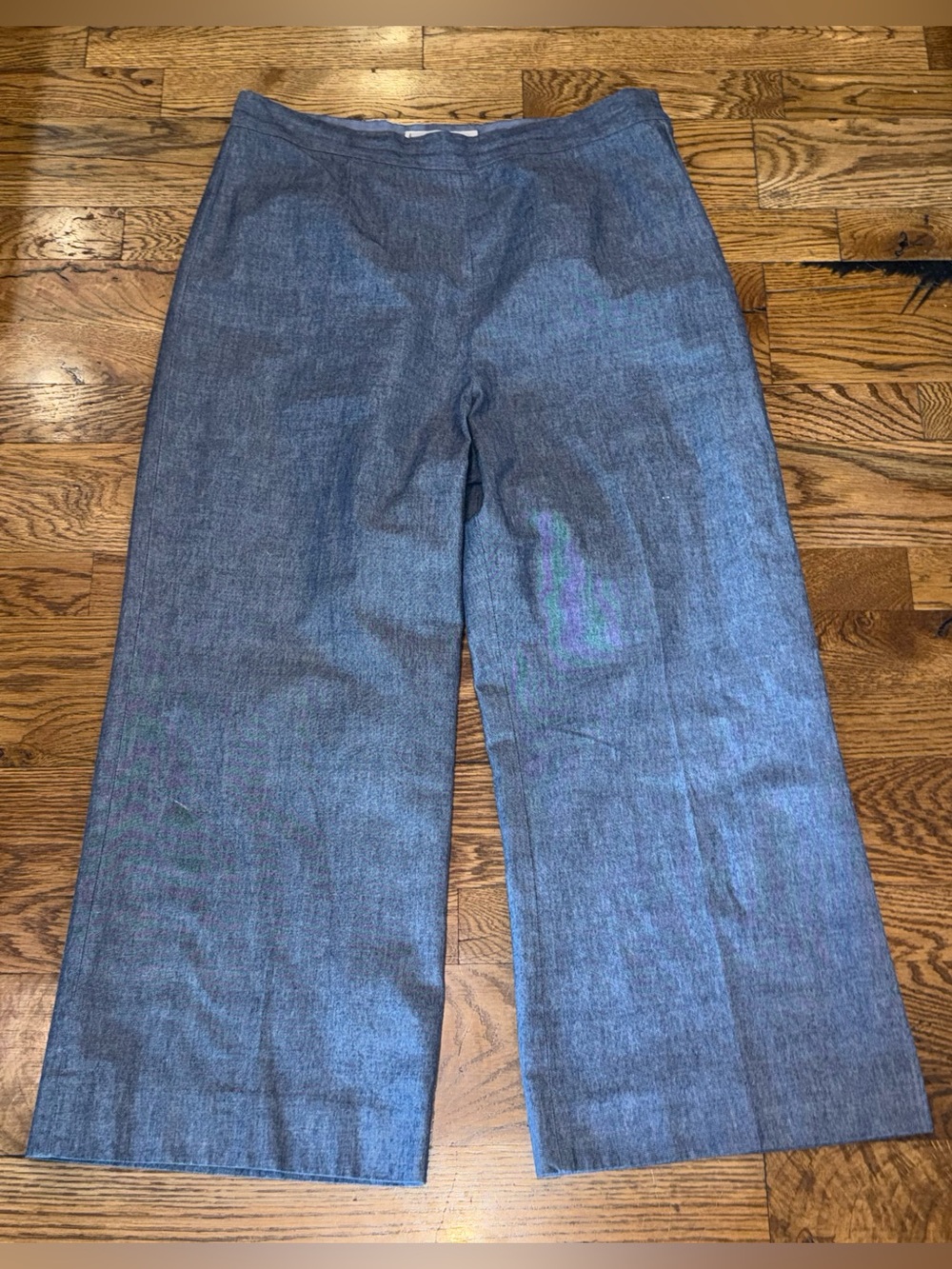 Apiece Apart. Wide Leg Cropped Cotton Pants. Blue Chambray. Size 12.